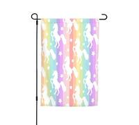 Drapeau de jardin double face 45 x 30 cm, licornes à rayures colorées, drapeaux de jardin pour extérieur, toutes saisons, bannière décorative pour porche, terrasse, pelouse, drapeaux de maison aux