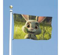 Drapeau de jardin double face 61 x 88,9 cm - Motif lapin souriant - Drapeau de bienvenue pour l'extérieur - Avec œillets en laiton - Grand drapeau d'extérieur pour cour, jardin, pelouse
