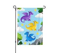 Drapeau de jardin double face 71,1 x 101,6 cm, drapeaux de bienvenue pour extérieur, Pâques, été, décorations de jardin pour toutes les saisons (dinosaures de montagne)