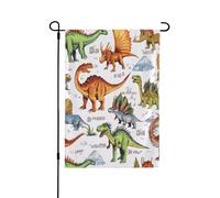 Drapeau de jardin double face 71,1 x 101,6 cm, drapeaux de bienvenue pour extérieur, Pâques, été, décorations de jardin pour toutes les saisons (dinosaures mignons)