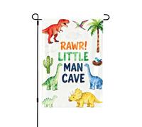 Drapeau de jardin double face 71,1 x 101,6 cm, drapeaux de bienvenue pour extérieur, Pâques, été, décorations de jardin pour toutes les saisons (grotte des petits dinosaures)