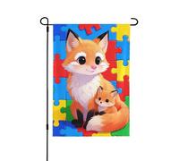 Drapeau de jardin double face 71,1 x 101,6 cm, drapeaux de bienvenue pour extérieur, Pâques, été, décorations de jardin pour toutes les saisons (puzzle renard)