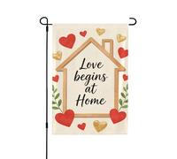 Drapeau de jardin double face 71,1 x 101,6 cm, drapeaux de bienvenue pour extérieur, Pâques, été, décorations de jardin pour toutes les saisons (l'amour commence à la maison)