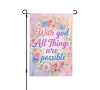 Drapeau de jardin double face 71,1 x 101,6 cm, drapeaux de bienvenue pour extérieur, Pâques, été, décorations de jardin pour toutes les saisons (Dieu toutes choses sont possibles)