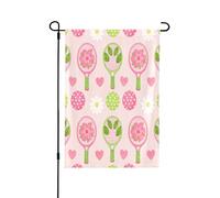 Drapeau de jardin double face 71,1 x 101,6 cm, drapeaux de bienvenue pour extérieur, Pâques, été, décorations de jardin pour toutes les saisons (raquette de fleurs rose)