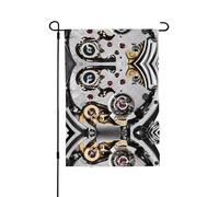 Drapeau de jardin double face à engrenages steampunk cool 71,1 x 101,6 cm (léger) - Impression intégrale vibrante pour cour, jardin, terrasse ou porche