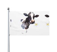 Drapeau de jardin double face aquarelle vache et marguerite, 90 x 150 cm - Convient pour une utilisation toute l'année, décorer les porches, balcons et patios | Mât de drapeau non inclus.