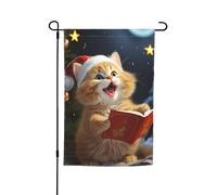 Drapeau de jardin double face avec chat mignon chantant des chants de Noël, drapeau de ferme, 30,5 x 45,7 cm, bannière extérieure saisonnière pour printemps, été, pelouse, porche, décoration
