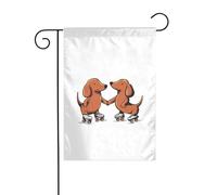 Drapeau de jardin double face avec deux teckels à roulettes tenant la main - 30 x 45 cm