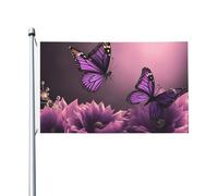 Drapeau de jardin double face avec fleurs 3D et papillons violets - Bannière de bienvenue saisonnière avec œillets en laiton - Fond photo pour cour, porche, pelouse