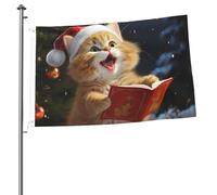 Drapeau de jardin double face avec œillets, motif chat mignon chantant des chants de Noël, 60 x 90 cm, pour intérieur, grande bannière, décoration murale, affiche à suspendre