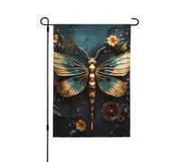 Drapeau de jardin double face avec imprimé libellule dorée - Bannière de vacances à suspendre pour décoration de cour 31,8 x 45,7 cm