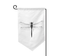 Drapeau de jardin double face avec imprimé libellule noire et blanche pour décoration d'intérieur - Résistant aux intempéries et double couture - 45,7 x 31,8 cm