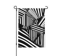 Drapeau de jardin double face avec lignes géométriques noires et blanches - Bannière de vacances à suspendre pour décoration de cour 31,8 x 45,7 cm