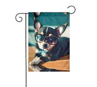 Drapeau de jardin double face avec lunettes de chihuahua, 30,5 x 45,7 cm, anniversaire, mariage, vacances, cour, extérieur, décoration extérieure