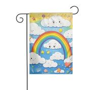 Drapeau de jardin double face avec nuages arc-en-ciel - 30,5 x 45,7 cm - Pour décoration de vacances en plein air - Drapeau de cour durable
