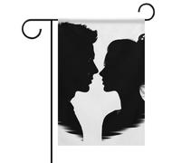 Drapeau de jardin double face avec silhouette de couple - 30,5 x 45,7 cm - Pour anniversaire, mariage, cour - Drapeau extérieur pour famille - Initiale - Décoration extérieure