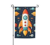 Drapeau de jardin double face bannière fusée clipart vaisseau spatial drapeaux petits drapeaux de jardin pour l'extérieur 30,5 x 45,7 cm drapeau décoratif extérieur vertical pour toutes les saisons