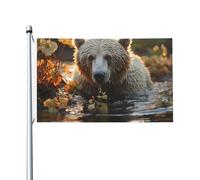 Drapeau de jardin double face Bear Crossing The River - 91 x 152 cm - Avec œillets en laiton - Ne se décolore pas - Décoration d'intérieur ou d'extérieur
