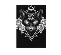 Drapeau de jardin double face Chat Occulte Géométrie Sacrée | Double impression visible des deux côtés résistant aux intempéries et aux déchirures pour décoration de maison