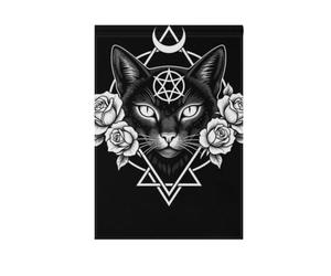 Drapeau de jardin double face Chat Occulte Géométrie Sacrée | Double impression visible des deux côtés résistant aux intempéries et aux déchirures pour décoration de maison
