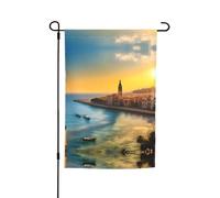 Drapeau de jardin double face Coucher de soleil à Barcelone 30,5 x 45,7 cm - Décoration de cour extérieure résistante à la décoloration - Bannière décorative saisonnière pour terrasse, pelouse