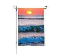 Drapeau de jardin double face coucher de soleil et lever du soleil avec vagues de l'océan 71 x 102 cm, bannière décorative pour porche, pelouse, terrasse, toutes saisons