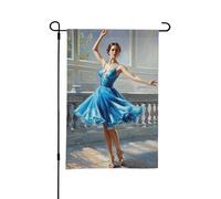 Drapeau de jardin double face « Danseuse confiante en robe bleue », 30,5 x 45,7 cm, décoration extérieure