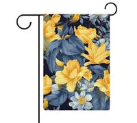 Drapeau de jardin double face de 30,5 x 45,7 cm : base bleue, les drapeaux de jardin floraux jaunes sont durables, beaux et polyvalents décorations d'extérieur