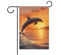 Drapeau de jardin double face de 30,5 x 45,7 cm : les drapeaux de jardin dauphin au coucher du soleil sont durables, beaux et polyvalents décorations d'extérieur