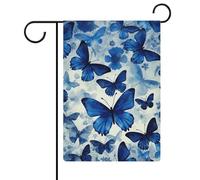 Drapeau de jardin double face de 30,5 x 45,7 cm : les drapeaux de jardin papillons bleus sont durables, beaux et polyvalents décorations d'extérieur