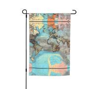 Drapeau de jardin double face de carte du monde de dessin animé, 30,5 x 45,7 cm, décoration extérieure, impression intégrale résistante à la décoloration, bannière décorative saisonnière pour terrasse