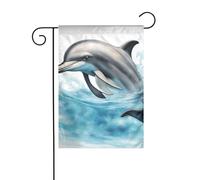 Drapeau de jardin double face de dauphin de l'océan qui vous regarde, 30,5 x 45,7 cm, drapeaux pour décorations de vacances en plein air, drapeau de cour durable