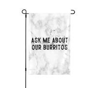 Drapeau de jardin double face « Demandez-moi à propos de nos burritos » - 12,5"X18" pour la décoration extérieure de la pelouse de la cour