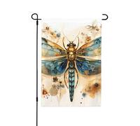 Drapeau de jardin double face doré délicat libellule sur fond jaune - Bannière de vacances à suspendre pour décoration de cour 71,1 x 101,6 cm