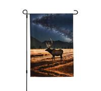 Drapeau de jardin double face Elk In The Meadow - 71,1 x 101,6 cm - Grand drapeau d'extérieur pour terrasse - Résistant aux intempéries - Style toile de jute pour toutes les saisons
