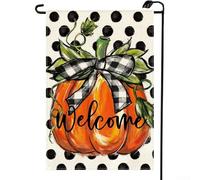 Drapeau de jardin double face en forme de citrouille d'automne - 30 x 45 cm - Bannière en lin pour décoration extérieure d'automne - Panneau de bienvenue (1)