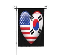 Drapeau de jardin double face en forme de cœur, drapeau de la Corée du Sud et des États-Unis, en matériau PC durable, pour pelouse, porche ou jardin en toutes saisons.
