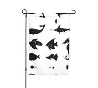 Drapeau de jardin double face en forme de poisson noir et blanc, 30,5 x 45,7 cm, décoration extérieure, impression intégrale résistante à la décoloration, bannière décorative saisonnière pour terrasse