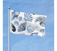Drapeau de jardin double face en polyester, motif coquillages bleus sur fond blanc, 152 cm x 91 cm, avec œillets.