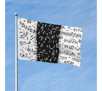 Drapeau de jardin double face en polyester, motif notes de musique, blanc et noir, 152 cm x 91 cm, avec œillets