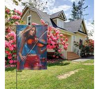 Drapeau de jardin double face « Fille rouge jouant du violon », 28 x 40 pouces, décoration extérieure