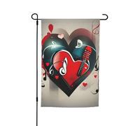 Drapeau de jardin double face imprimé amour et musique pour décorations extérieures
