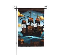 Drapeau de jardin double face imprimé bateau pirate dessin animé - Bannière de vacances à suspendre pour décoration de cour, panneau de bienvenue 71,1 x 101,6 cm