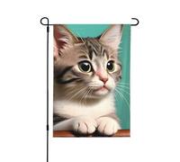 Drapeau de jardin double face imprimé chat curieux - Bannière de vacances à suspendre pour décoration de cour 71,1 x 101,6 cm