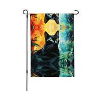 Drapeau de jardin double face imprimé chat noir géométrique (71,1 x 101,6 cm), drapeau de bienvenue pour les vacances saisonnières, décoration extérieure