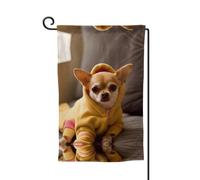 Drapeau de jardin double face imprimé chihuahua déprimé mignon pour décoration d'intérieur - Résistant aux intempéries et double couture - 45,7 x 31,8 cm