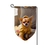 Drapeau de jardin double face imprimé chihuahua déprimé mignon pour décoration d'intérieur - Résistant aux intempéries et double couture - 45,7 x 31,8 cm