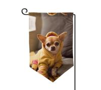 Drapeau de jardin double face imprimé chihuahua déprimé mignon pour décoration d'intérieur - Résistant aux intempéries et double couture - 45,7 x 31,8 cm