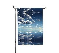 Drapeau de jardin double face imprimé ciel bleu et nuages blancs (71,1 x 101,6 cm), drapeau de bienvenue pour les vacances saisonnières, décoration extérieure